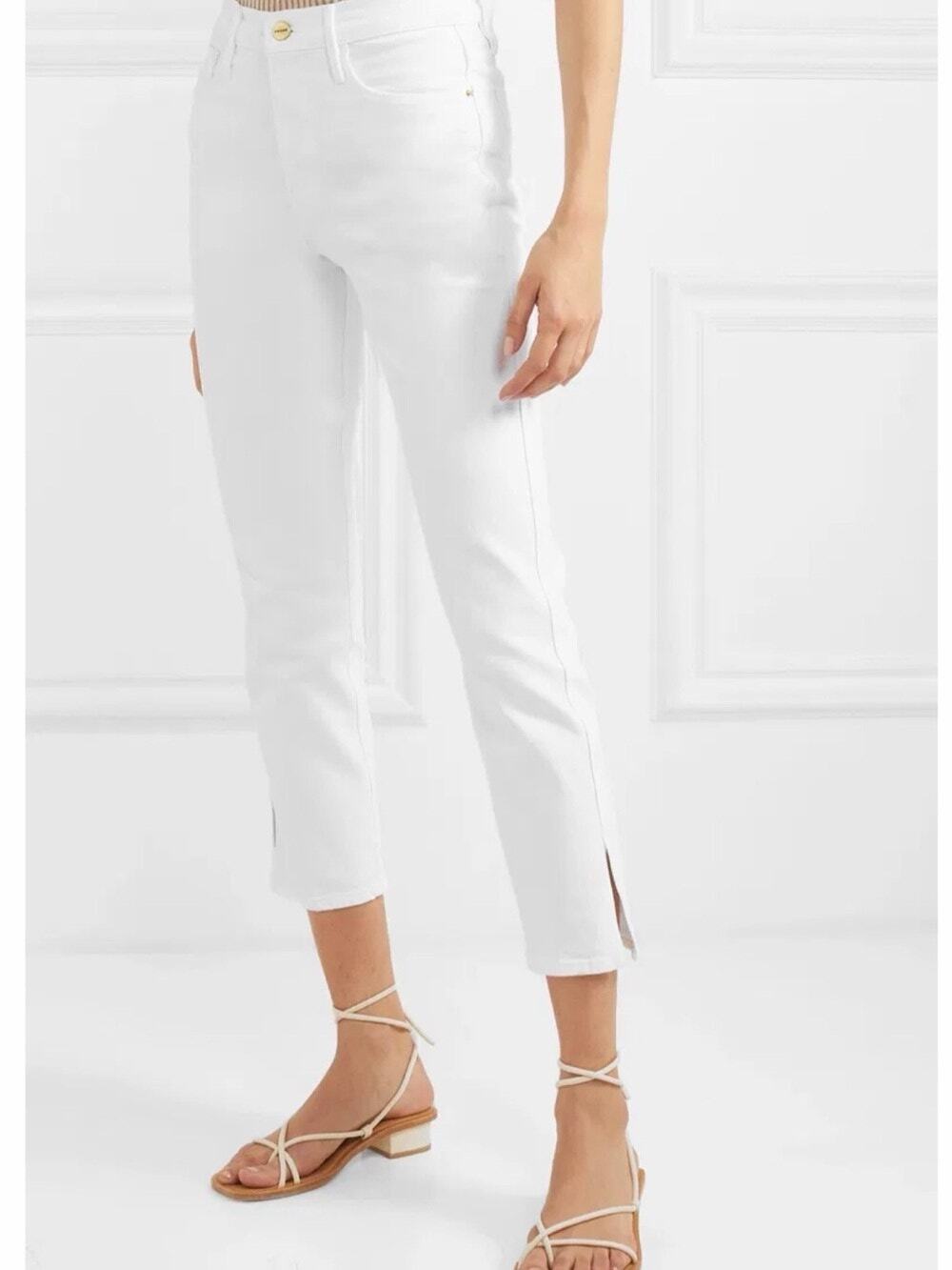 FRAME Le Sylvie Crop White Jeans Size 26 Slim Straight Ankle Denim Summer
